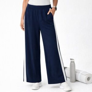 Lou & Grey Pants Womens Large Navy Wide Leg Side Stripe Pull-On Lounge Athletic